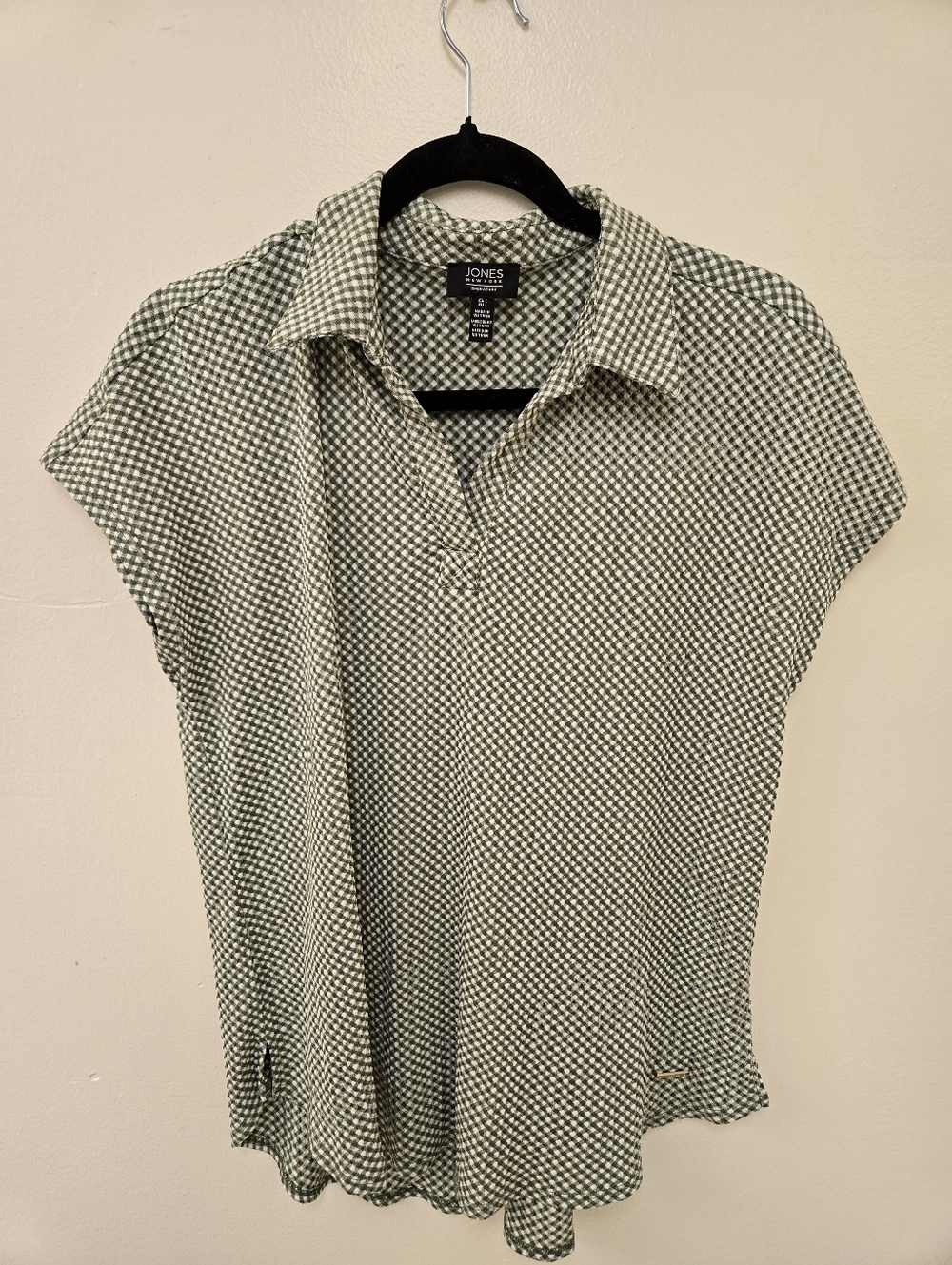 Jones New York Green Micro-Check  Polo